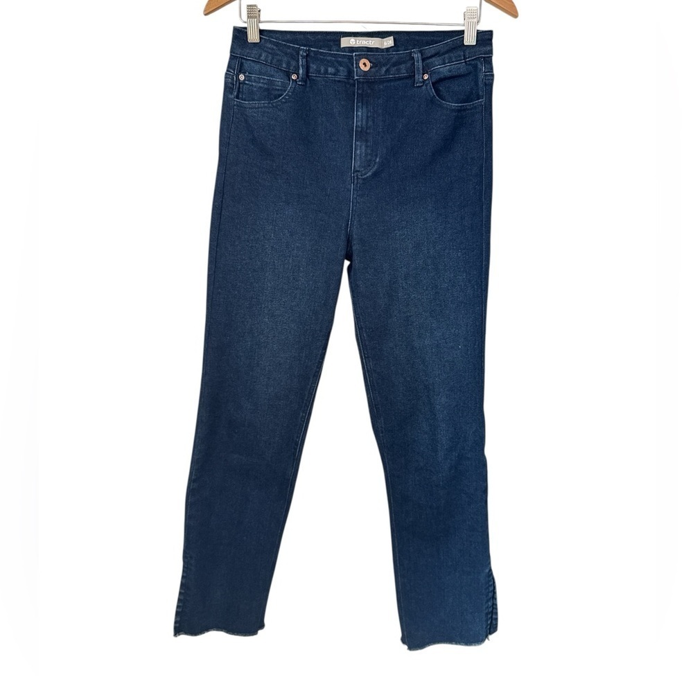 Tractr High Rise Ankle Crop Flare with Side Slit Fray Hem - Picture 7 of 12
